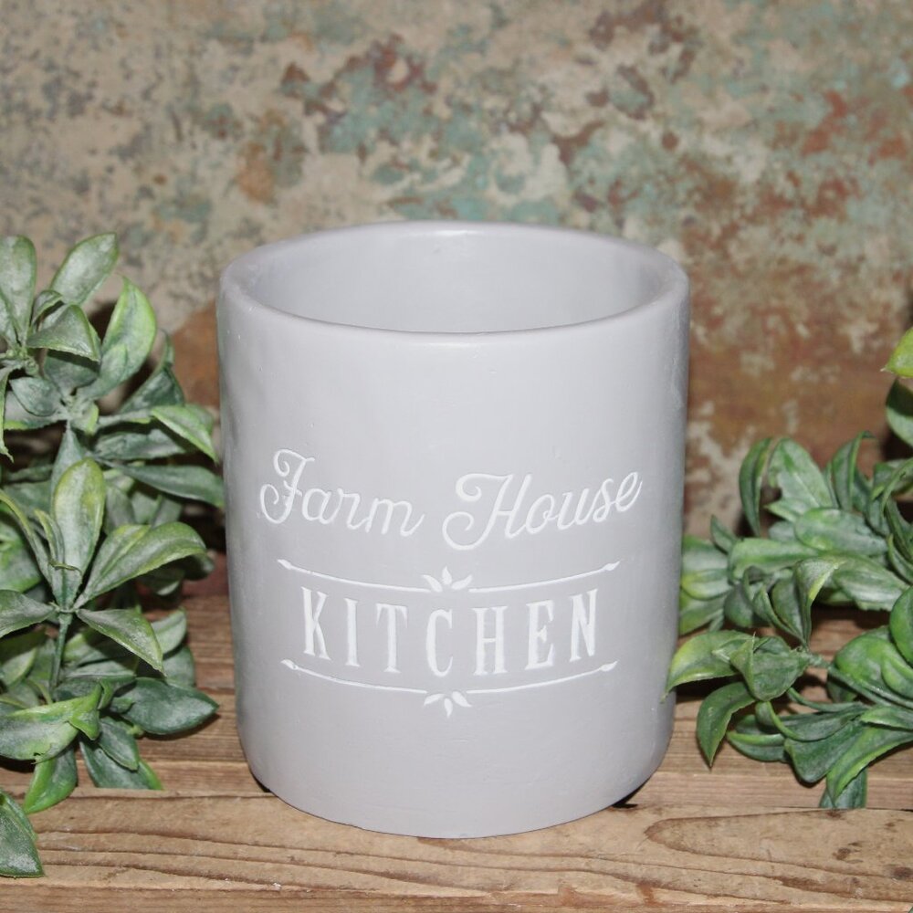 NEW Pottery Stone Farmhouse Kitchen Utensil Holder or Decor Pot